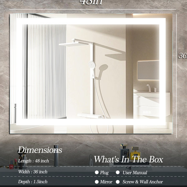 LED Bathroom Mirror 48x36 Inch with Anti-Fog and Dimming Features